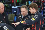 (L-R) Helmut Marko, Chrstian Horner, Max Verstappen during F1 Testing in Bahrain - Source: Getty